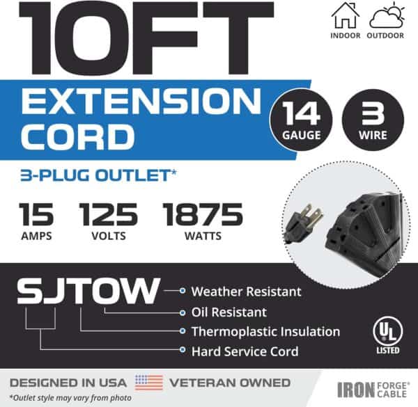Iron-Forge-Cable-3-Outlet-Extension-Cord-10-Ft-SJTOW-14-Gauge-Heavy-Duty-Extension-Cord-with-Multiple-Outlets-10ft-Oil-Resistant-Flame-Retardant-3-Way-Black-Electrical-Cord-for-Outdoor-15-AMP