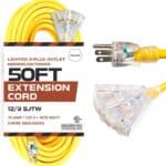 Iron-Forge-Cable-50-Foot-Lighted-Outdoor-Extension-Cord-with-3-Electrical-Power-Outlets-12-3-SJTW-Heavy-Duty-Yellow-Extension-Cable-with-3-Prong-Grounded-Plug-for-Safety-15-AMP