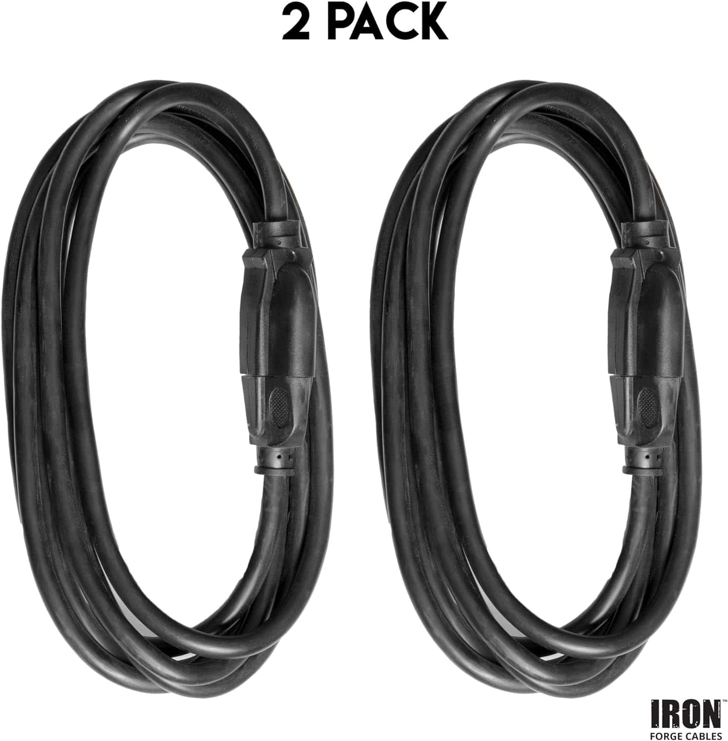 Iron Forge Cable Black Extension Cord 10 Ft, 2 Pack, 16 3 Outdoor Extension Cord 3 Prong 13 AMP, SJTW Weatherproof Exterior Power Cable 10 Foot Great for Outdoor Lights Decoration Leaf Blower 2