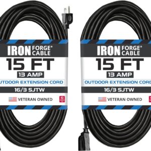 Iron-Forge-Cable-Black-Extension-Cord-2-Pack-15-Ft-16-3-Black-15-Ft-Extension-Cord-Indoor-Outdoor-Use-3-Prong-Weatherproof-Exterior-Extension-Cord