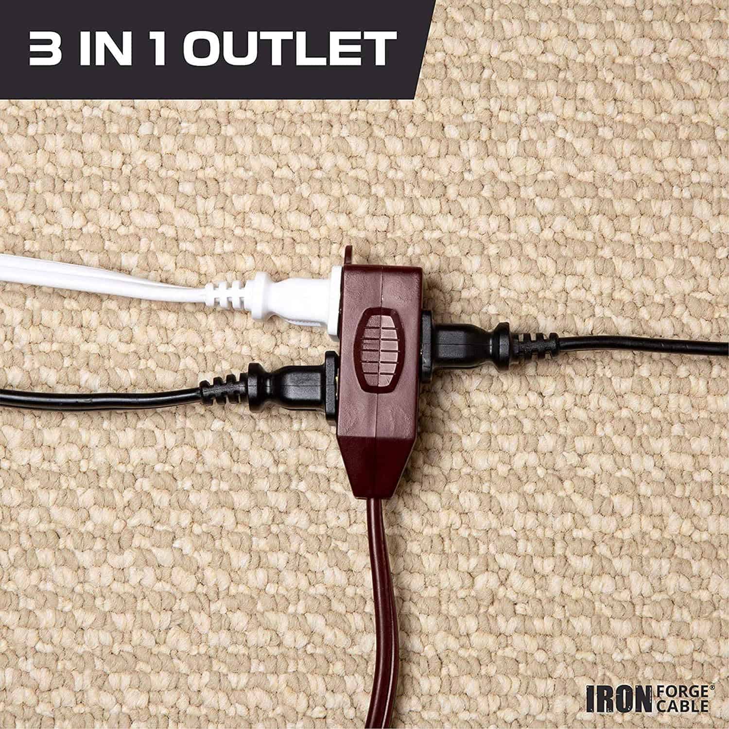 Iron Forge Cable Brown Extension Cord with 3 Outlets 3 Pack, 10ft 15ft & 20ft, 16 2 Indoor Extension Cord with Multiple Outlets 13 AMP 2 Prong Electrical Cable for Home Office Household Appliances 4
