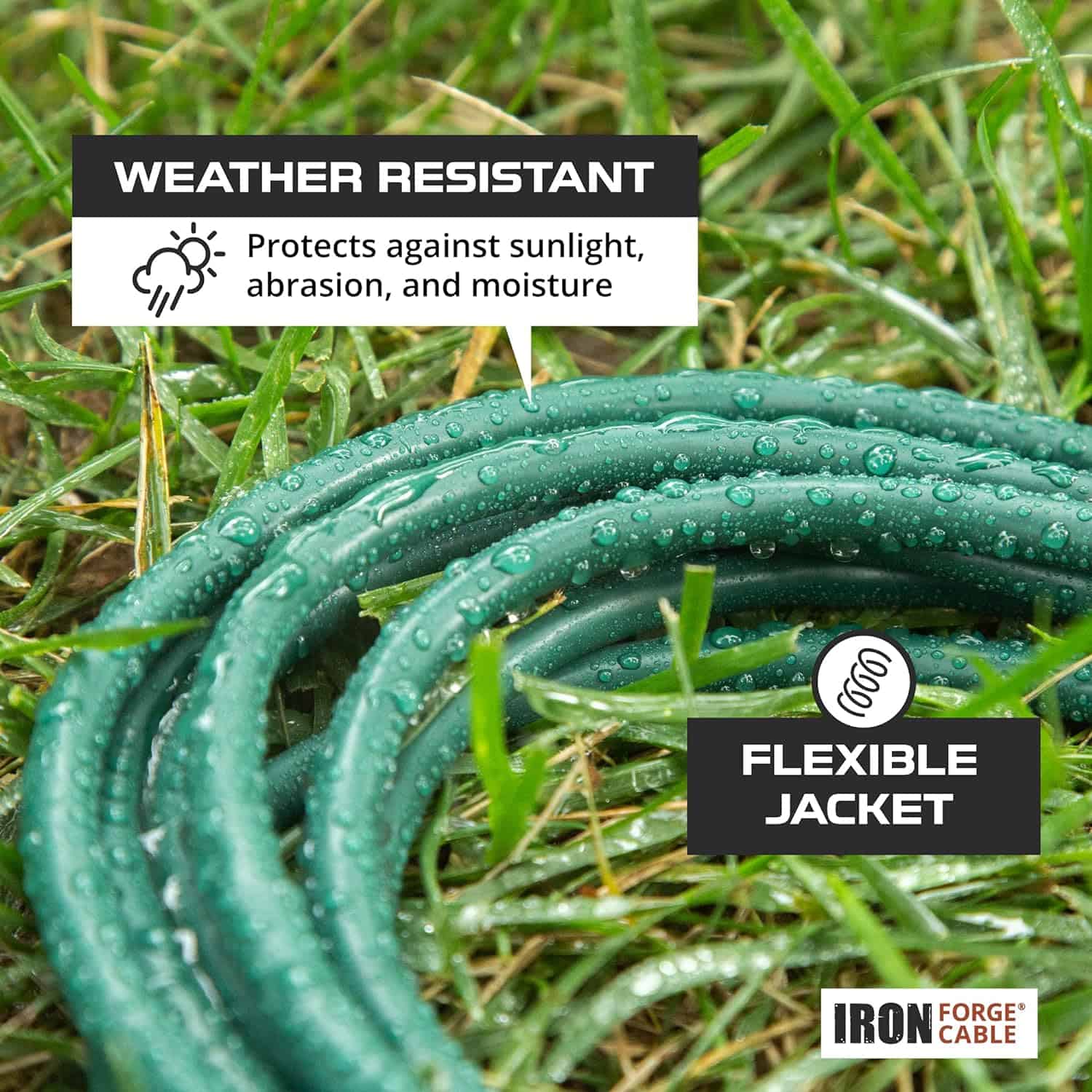 Iron Forge Cable Green Outdoor Extension Cord 25 Ft, 16 3 Green 25 Foot Extension Cord Indoor Outdoor Use 3 Prong Weatherproof Jacket Extension Cord 4
