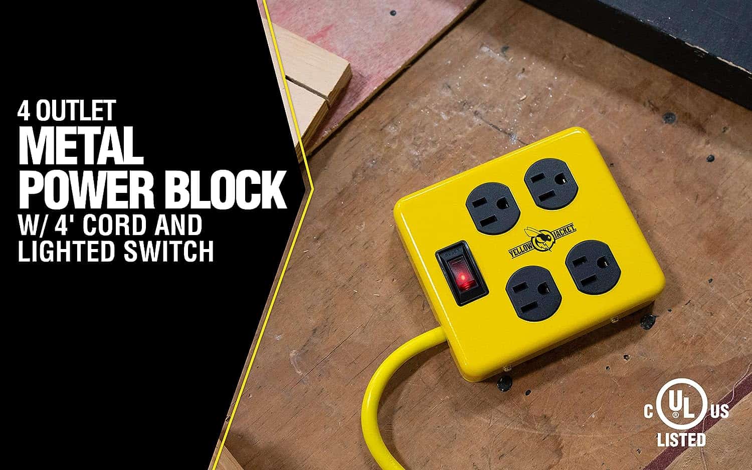 Yellow Jacket 2177N Metal Power Block with 4 Outlets and Lighted Switch 4-foot Cord 2