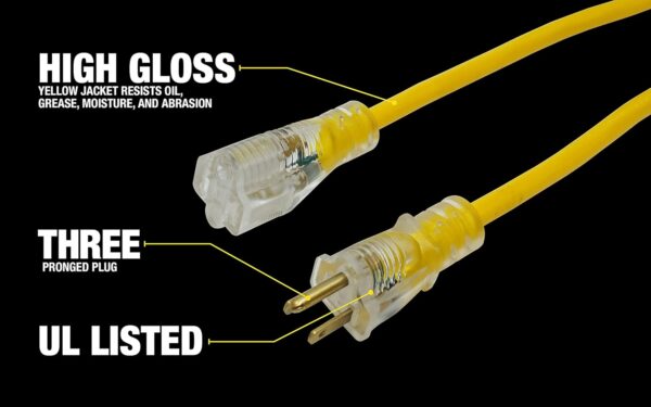 Yellow-Jacket-2884-12-3-Heavy-Duty-15-Amp-SJTW-Contractor-Extension-Cord-with-Lighted-Ends-Ideal-for-Heavy-Duty-Equipment-and-Tools-Durable-Clear-Molded-Plugs-High-Gloss-Yellow-Jacket-50-Feet