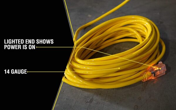 Yellow-Jacket-2888-UL-Listed-14-3-13-Amp-Premium-SJTW-100-30.5M-Extension-Cord-with-Grounded-3-prong-Lighted-Receptacle-End-100-Foot-Yellow