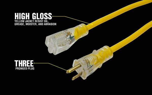 Yellow-Jacket-2888-UL-Listed-14-3-13-Amp-Premium-SJTW-100-30.5M-Extension-Cord-with-Grounded-3-prong-Lighted-Receptacle-End-100-Foot-Yellow