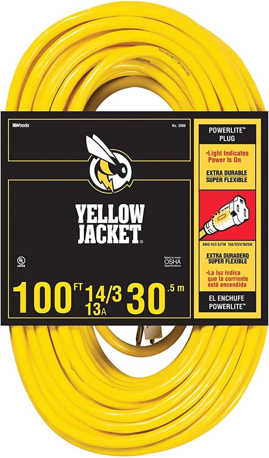 Yellow-Jacket-2888-UL-Listed-14-3-13-Amp-Premium-SJTW-100-30.5M-Extension-Cord-with-Grounded-3-prong-Lighted-Receptacle-End-100-Foot-Yellow-1