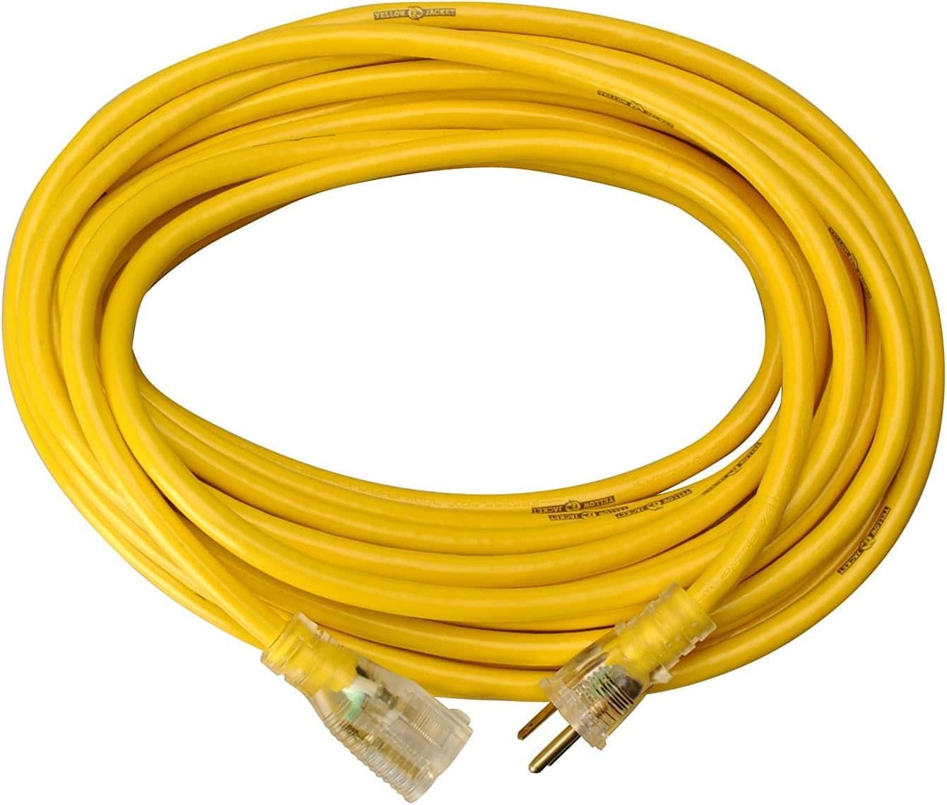 Yellow Jacket 2888 UL Listed 14 3 13 Amp Premium SJTW 100′ (30.5M) Extension Cord with Grounded (3 prong) Lighted Receptacle End 100 Foot Yellow 2